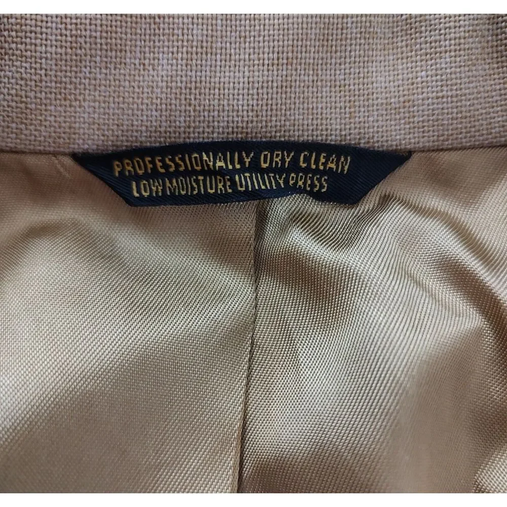 Vintage Tan Hopsack Blazer Mens Gold Crest Button‎ Sport Coat Beige 22.5 Pit